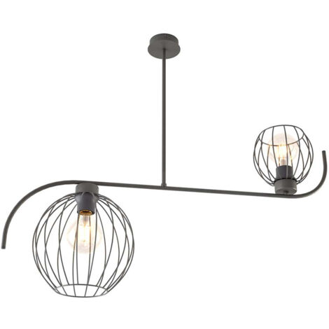 Lampadario Industrial 2 Luci Echo In Acciaio Nero Paralumi A Gabbia