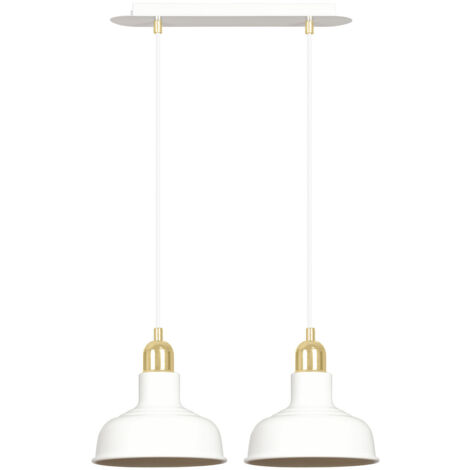 Lampadario Industrial 2 Luci Kubera In Acciaio Bianco Con Elementi In Oro