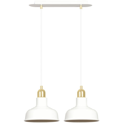 Lampadario Industrial 2 Luci Kubera In Acciaio Bianco Con Elementi In Oro