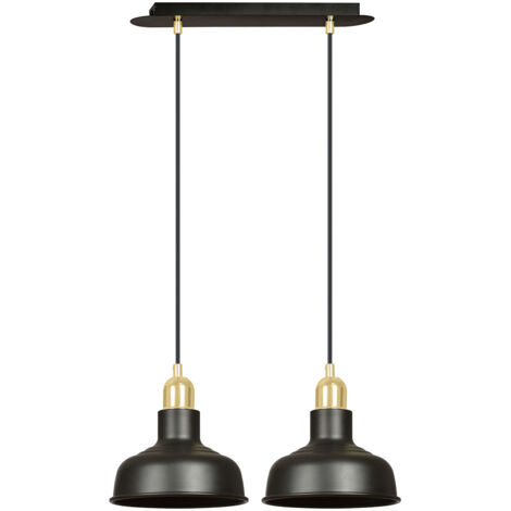 Lampadario Industrial 2 Luci Kubera In Acciaio Nero Con Elementi In Oro