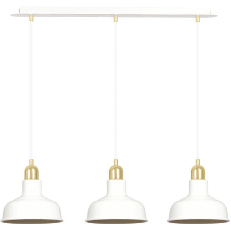 Lampadario Industrial 3 Luci Kubera In Acciaio Bianco Con Elementi In Oro