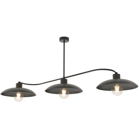 Lampadario Industrial 3 Luci Sekhmet In Acciaio Nero E Diffusori A Cupola