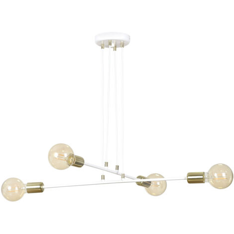 Lampadario Industrial 4 Luci Benzaiten A Bracci In Acciaio Bianco E Oro