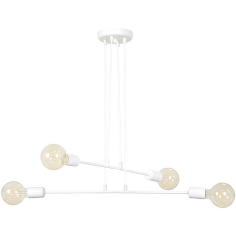 Lampadario Industrial 4 Luci Multiplo In Acciaio Bianco A Bracci