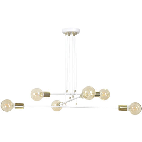 Lampadario Industrial 6 Luci Benzaiten A Bracci In Acciaio Bianco E Oro