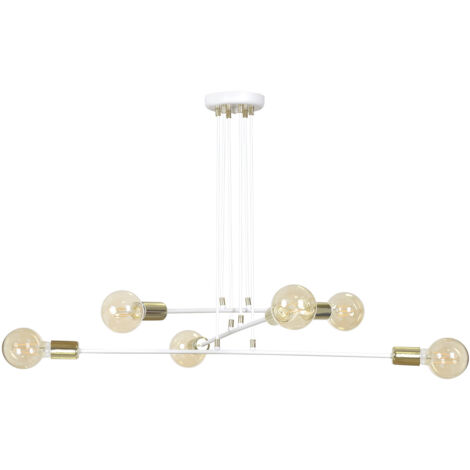 Lampadario Industrial 6 Luci Benzaiten A Bracci In Acciaio Bianco E Oro