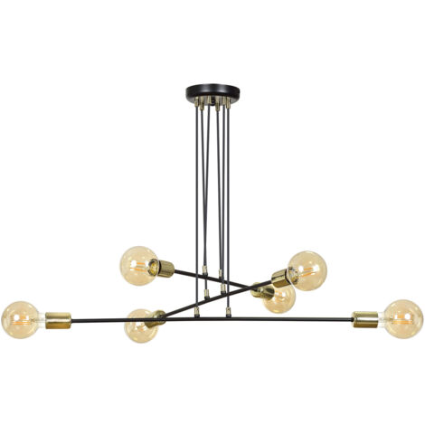 Lampadario Industrial 6 Luci Benzaiten A Bracci In Acciaio Nero E Oro