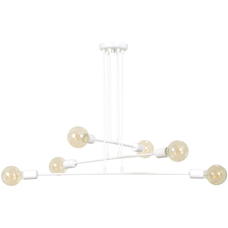 Lampadario Industrial 6 Luci Multiplo In Acciaio Bianco A Bracci