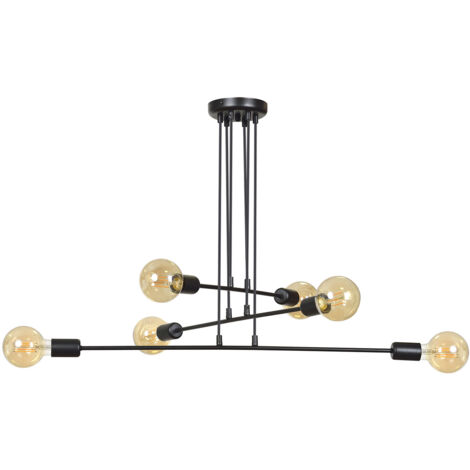 Lampadario Industrial 6 Luci Multiplo In Acciaio Nero A Bracci