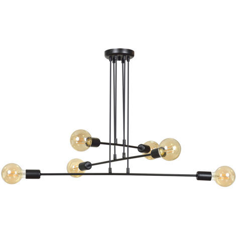 Lampadario Industrial 6 Luci Multiplo In Acciaio Nero A Bracci