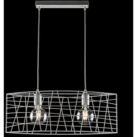 Lampadario industrial a sospensione in ferro Bianco Argento 61x h25 cm