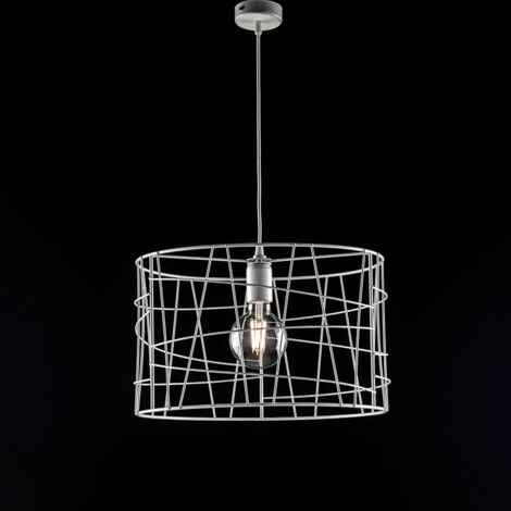 Lampadario industrial a sospensione in ferro Bianco Argento una luce 41x h29 cm