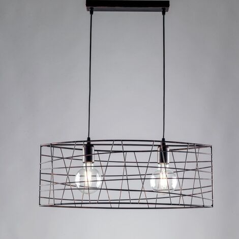 Lampadario industrial a sospensione in ferro Nero Rame due luci 61x h25 cm