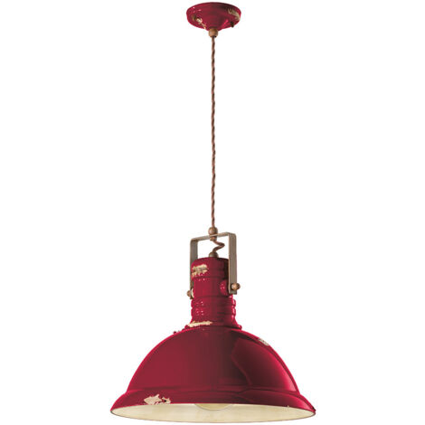 Lampadario Industrial Ferro E Ceramica Vintage Bordeaux 1 Luce E27 40Cm