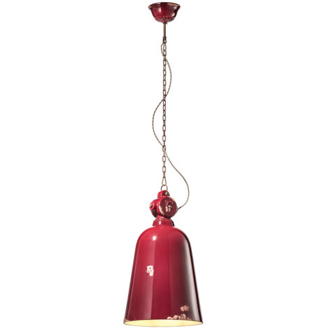 Lampadario Industrial Ferro E Ceramica Vintage Bordeaux 1 Luce E27