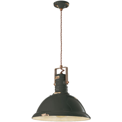 Lampadario Industrial Ferro E Ceramica Vintage Nero 1 Luce E27 40Cm