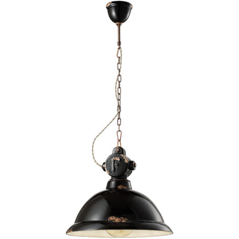Lampadario Industrial Ferro E Ceramica Vintage Nero 1 Luce E27