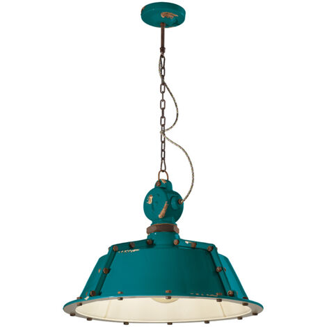Lampadario Industrial Ferro E Ceramica Vintage Verde 1 Luce E27 52Cm