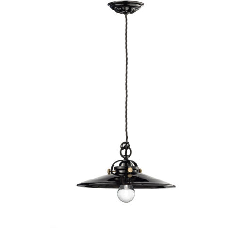 Lampadario Industrial Minimal B&W Metallo Smaltato Nero 1 Luce E27 31Cm