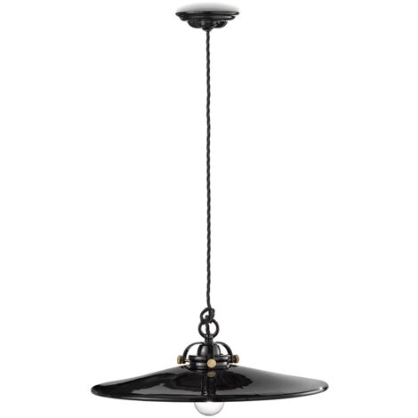 Lampadario Industrial Minimal B&W Metallo Smaltato Nero 1 Luce E27 42Cm