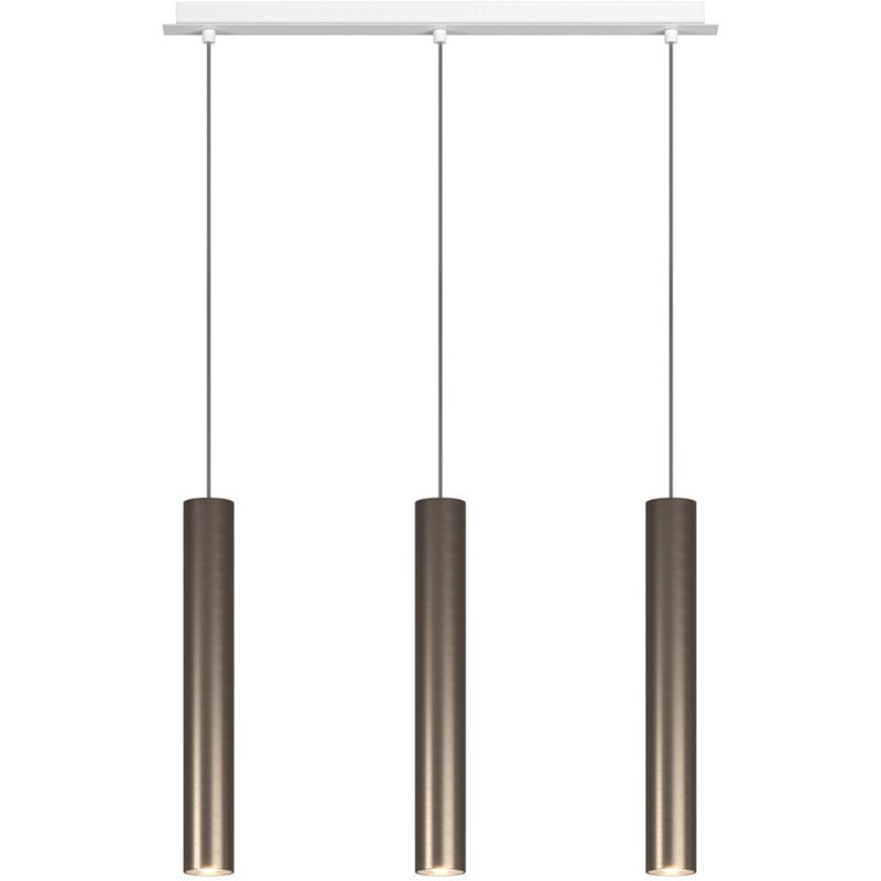 Image of Lampadario Industrial-Minimal Xeana Metallo Bianco Bronzo 3 Luci Gu10