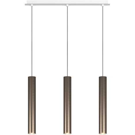 Lampadario Industrial-Minimal Xeana Metallo Bianco Bronzo 3 Luci Gu10