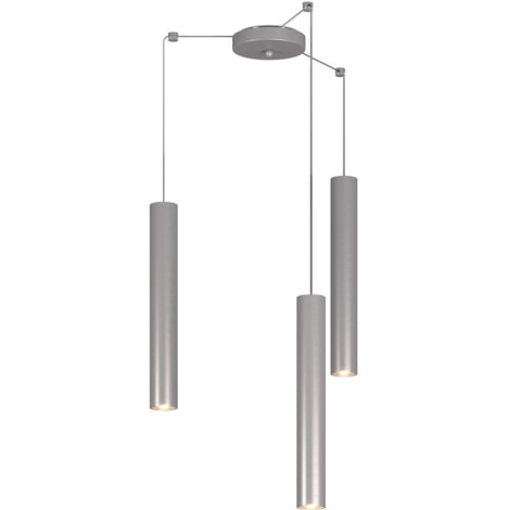 Lampadario Industrial-Minimal Xeana Metallo Grigio 3 Luci Gu10
