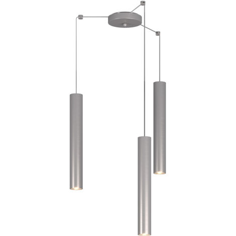 Lampadario Industrial-Minimal Xeana Metallo Grigio 3 Luci Gu10