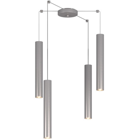 Lampadario Industrial-Minimal Xeana Metallo Grigio 4 Luci Gu10