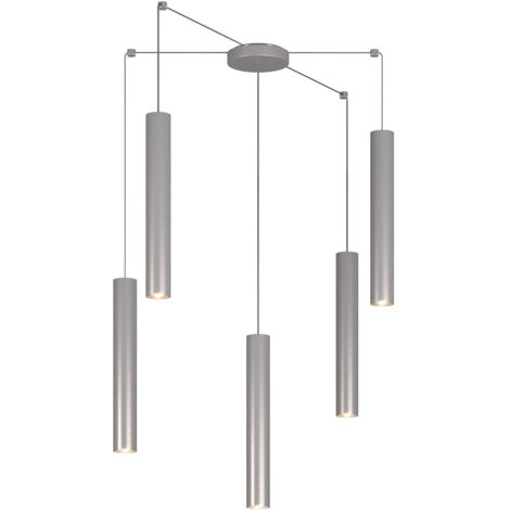 Lampadario Industrial-Minimal Xeana Metallo Grigio 5 Luci Gu10