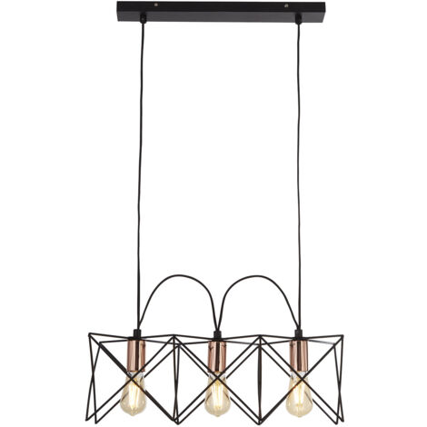 Lampadario Industrial-Nordico Antea Acciaio Nero Rame 3 Luci E27