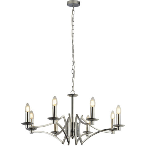 Lampadario Industrial-Nordico Ascot Acciaio Cromo 8 Luci E14