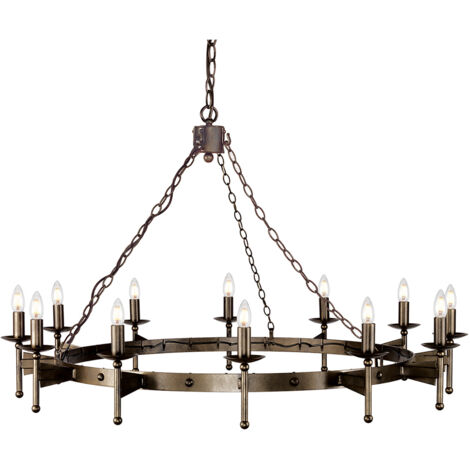 Lampadario Industrial Nordico Cromwell Metallo Bronzo Antico 12 Luci E14