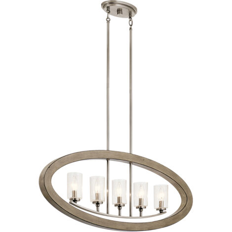 Lampadario Industrial Nordico Grand Bank Acciaio Grigio Antico Vetro 5 Luci E14