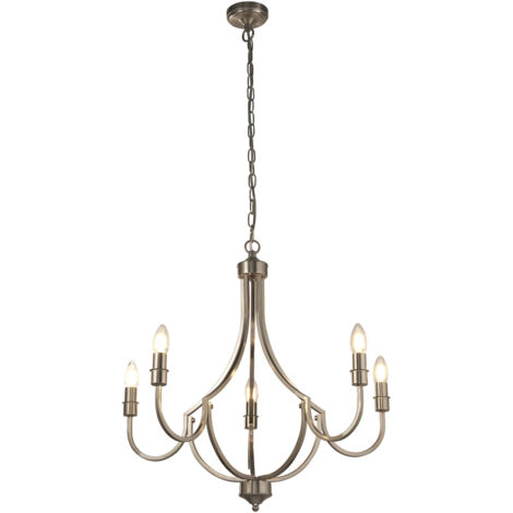 Lampadario Industrial-Nordico Loggia Acciaio Argento 5 Luci E14