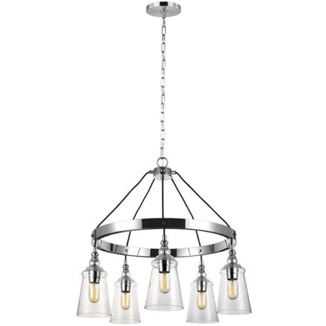 Lampadario Industrial Nordico Loras Acciaio Vetro 5 Luci E27