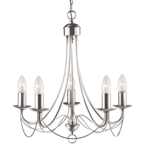 Lampadario Industrial-Nordico Maypole Acciaio Argento 5 Luci E14