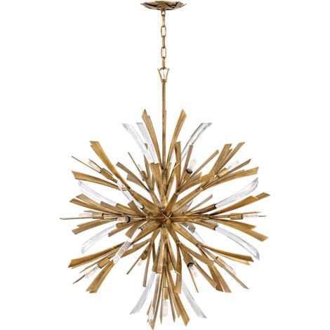Lampadario Industrial Nordico Vida Acciaio Oro Brunito Grande 13 Luci E14