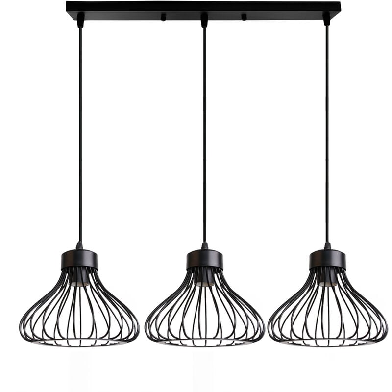 Image of Lampadario Industriale - 2320cm - Lunghezza Regolabile 100 cm - E27 40W - Cucina, Soggiorno, Camera da Letto - Nero