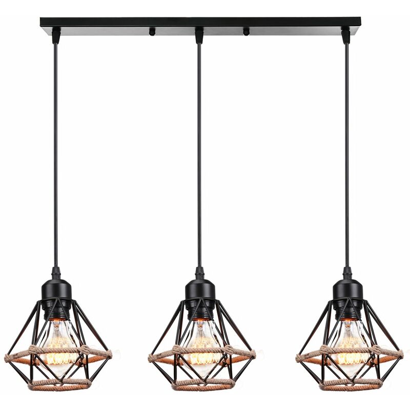 Image of Wottes - Lampadario Industriale 3 Luci E27 Lampada a Sospensione Retrò per Cucina Soggiorno Illuminazione Cucina Casa