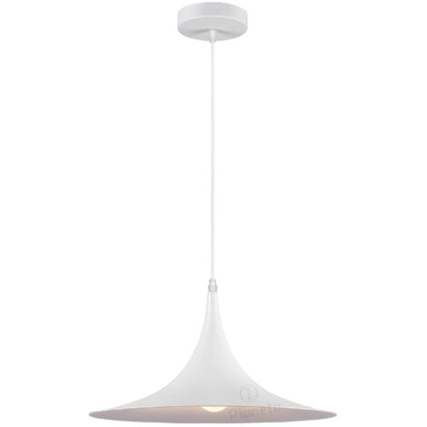 Lampadario industriale disco sospeso a triangolo in metallo con attacco E27 vintage per salotto cucina nero bianco  Bianco