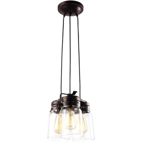 Lampadario industriale vetro bronzo 3xE27 Kaja Raven K-80043