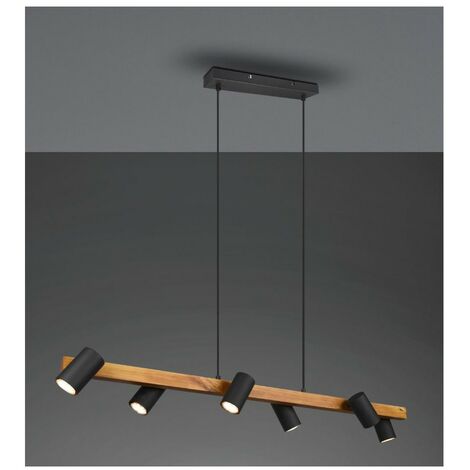 Lampadario Isola Legno 6 Spot Neri Cilindrici Orientabili Marley Trio Lighting