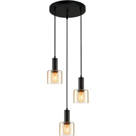 Lampadario Italux Santia 3 luci E27 nero vetro ambra