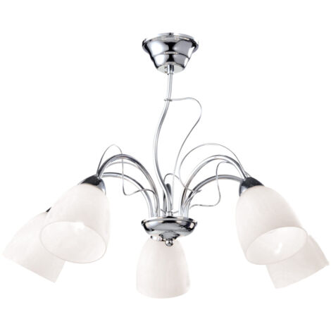 Lampadario Kaja Aron cromato 5 luci E27 globi opali