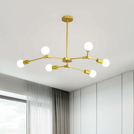 Lampadario Lampadario a soffitto E27 6 luci Lampadario a soffitto dorato con bracci di luce regolabili Applicare al soggiorno, camera da letto, sala da pranzo, caffetteria, bar (lampadina non inclusa)