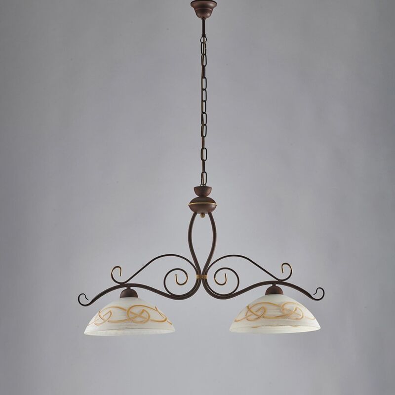 Lampadario in ferro laccato nero con decorazione