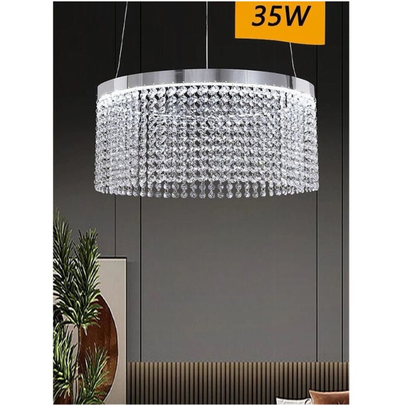 Image of Trade Shop Traesio - Lampadario Led 35 w Sospeso Cerchio Con Pendenti Cristallo Luce Frossoda 8000k B70 -