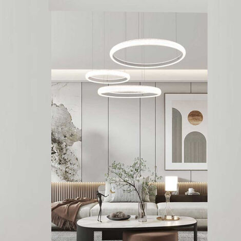 Lampadario Led 60 watt lampada a sospensione bianca 3 anelli con cristalli in acrilico luce naturale 4000k