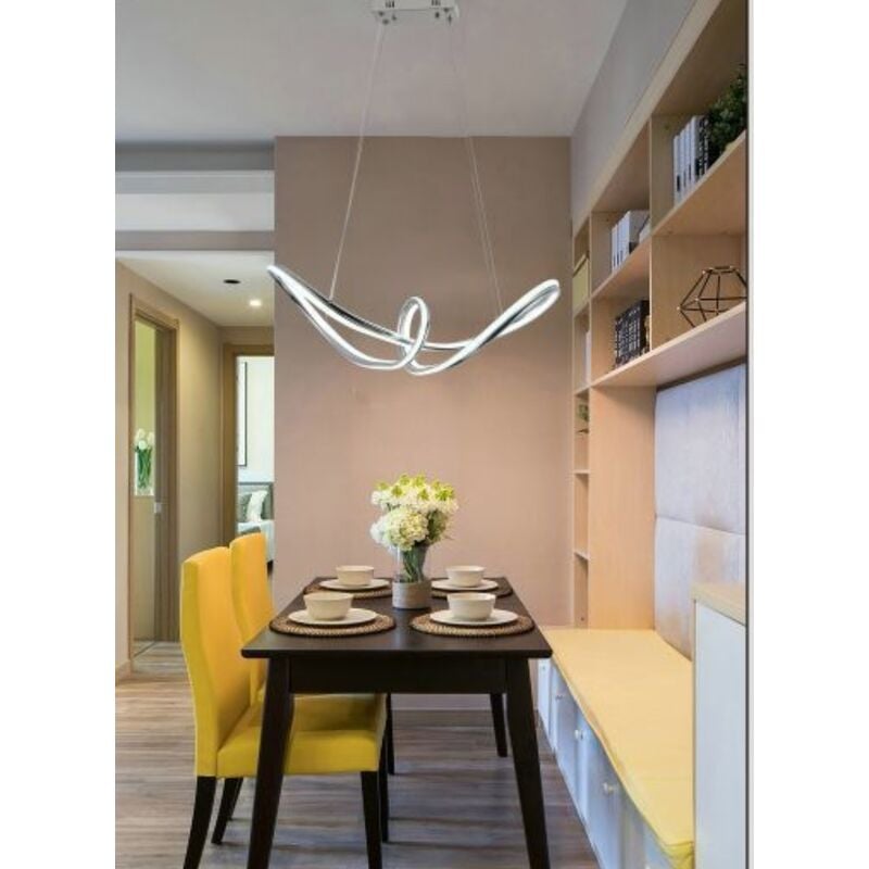 Image of Lampadario led a sospensione 57w intrecciato design moderno argento per cucina camera soggiorno Naturale